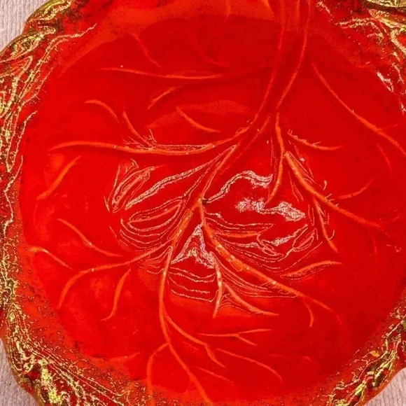 Vintage California Pottery Leaf Shaped Bowl Orange #594 Gold Dust Trim USA - Picture 5 of 11